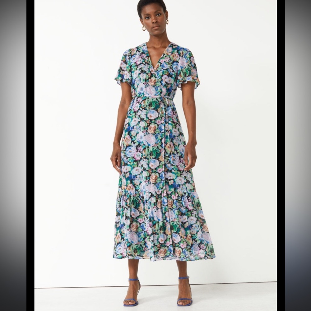 & Other Stories floral wrap midi dress